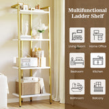Garvee Modern 4-Tier Bookshelf Gold & White Metal Frame For Office Living Room Kitchen, Sturdy And Space-Saving
