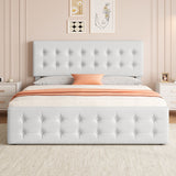 Garvee King Size Upholstered Platform Bed Frame with 4 Storage Drawers - Button Tufted Headboard - Wooden Slats, No Box Season Needed - Modern Bedroom Furniture - Pure White PU (KING) - Pure White Pu(Ax-1)