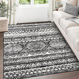 Garvee 8' x 10' Black Boho Geometric Area Rug, Washable Non-Slip Low-Pile Distressed Rug for Living Room, Bedroom & Dining Room