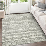Garvee Large Rugs for Bedroom 8x10 Boho Dining Room Rug, Stain-Resistant Low Pile Indoor Carpet, Distressed Geometric Floor Mats for Living Room, Grey