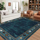 Garvee 8x10 Area Rug Modern Bordered Machine Washable Area Rug for Living Room Geometric Border Accent Rug Throw Carpet Non-Slip Stain Resistant Floor Cover for Home Decor, Teal