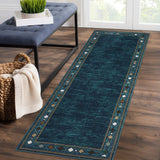 Garvee Hallway Runner Rug 2x6 Feet Modern Bordered Washable Runner Rug, Non-Slip Stain Resistant Area Rug Geometric Border Kitchen Mat Entryway Carpet Rug for Bedside, Teal