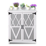 Garvee Outdoor Potting Bench with Metal Tabletop – Wooden Storage Cabinets, Weatherproof, Adjustable Shelf & Doors for Garden, Patio & Lawn