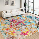 Garvee Washable Area Rug 4x6, Soft Colorful Modern Abstract Rug for Bedroom Living Room, Low Pile Non-Slip Boho Area Rug for Dining Room Office Playroom (Colorful Multi, 4'x6') - Colorful