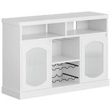 Garvee Modern Farmhouse Entryway Storage Cabinet Coffee Bar - 47 in Sideboard Buffet with LED Light Strip, 2 Glass Doors, Adjustable Shelves, Wine Rack & Glass Holder, Pure White, With Light Belt