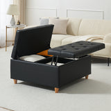 Garvee Lift-Top Storage Ottoman Coffee Table - Large Tufted Square Faux Leather Bench, Hidden Compartment, Sturdy Modern Footrest, Child-Safe Design - Color: PU Black