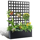 Garvee Metal Raised Planter Box with Trellis Privacy Screen - Durable Galvanized Steel for Climbing Plants - Outdoor Patio or Balcony Garden Bed - 180x118x30cm - Horizontal Checkered design, Black - Horizontal checkered design-without wheels - Black-Horizontal Checkered Pattern