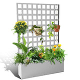 Garvee Metal Raised Planter Box with Trellis Privacy Screen - Galvanized Steel Outdoor Garden Bed for Climbing Plants, Herbs & Veggies - Patio, Balcony, Deck & Yard - 180x118x30cm - White, Horizontal Checkered design - Horizontal checkered design-without - White-Horizontal Checkered Pattern