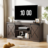 Garvee Farmhouse TV Stand for 65 Inch TV, Entertainment Center with Storage and Sliding Barn Doors, Modern Media TV Console TV Stands for Living Room Bedroom, Brown