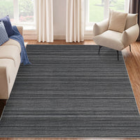 Garvee Modern Black Striped Washable Area Rug - Low Pile Non-Slip Contemporary Carpet - Soft, Collapsible, Mark Resistant Floor Mat for Living Room, Bedroom, Dining Room - Black, 8x10ft (244x305cm)