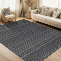 Garvee Modern Black Striped Washable Area Rug - Low Pile Non-Slip Contemporary Carpet - Soft, Collapsible, Mark Resistant Floor Mat for Living Room, Bedroom, Dining Room - Black, 8x10ft (244x305cm)