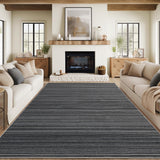 Garvee Modern Black Striped Washable Area Rug - Low Pile Non-Slip Contemporary Carpet - Soft, Collapsible, Mark Resistant Floor Mat for Living Room, Bedroom, Dining Room - Black, 8x10ft (244x305cm) - Striped|Black