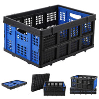 Garvee Heavy Duty Collapsible Storage Baskets - Stackable Plastic Organizer Crates with Handles - 3 Pack, 55L, Collapsible, Space-Saving, Durable for Home, Laundry, Closet, Car Trunk - Blue