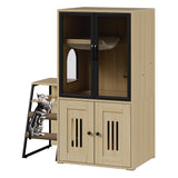 Garvee 2-Tier Double Cat Litter Box Enclosure Furniture with Doors – Hidden Storage, Ladder, Hammock, Metal Mesh – Modern Indoor Cat Washroom Cabinet, Dog Proof – Wood Color