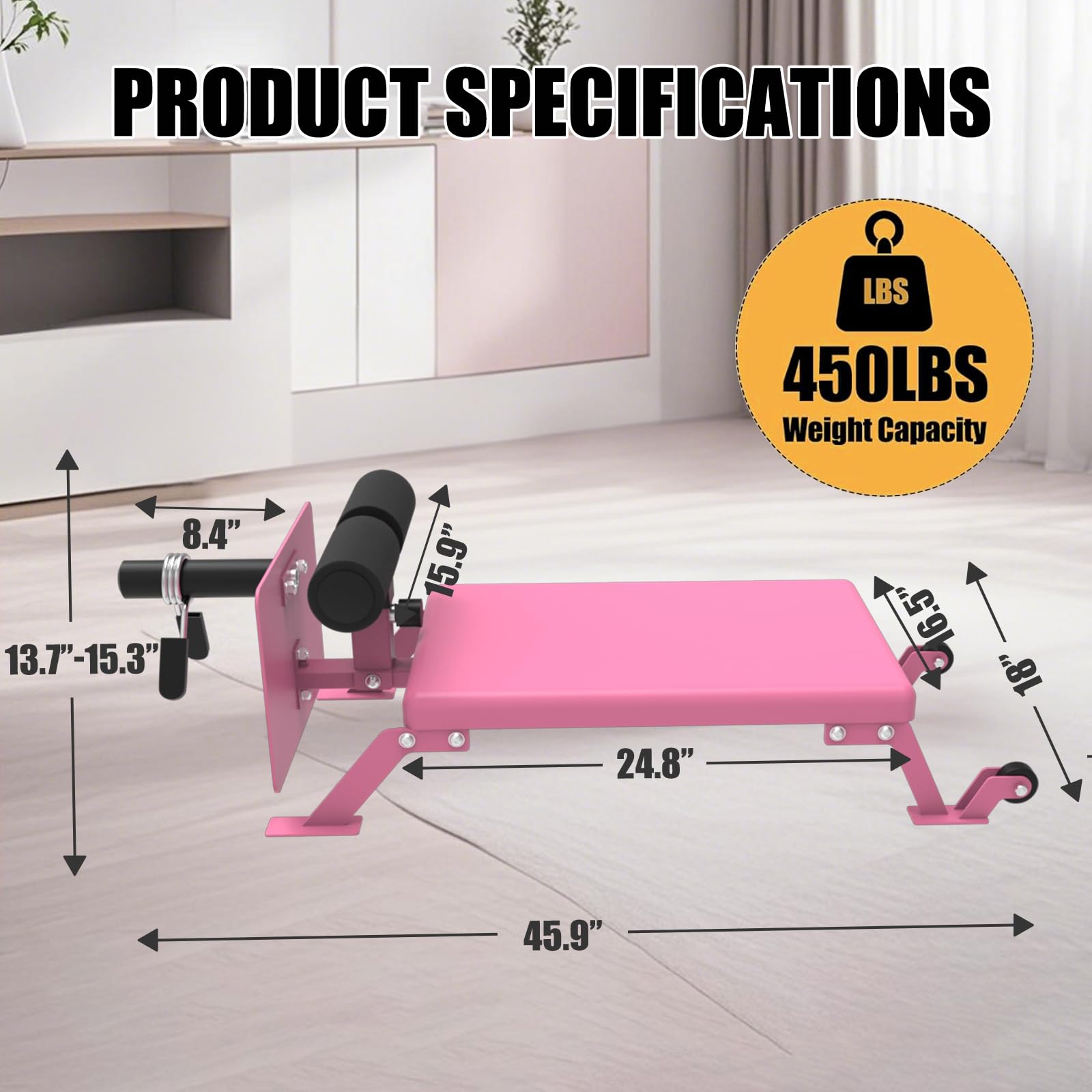 Garvee Nordic Curl Machine Adjustable Hamstring & Glute Bench with Wheels for Home Gym 45.9x18x13.7 inch Pink