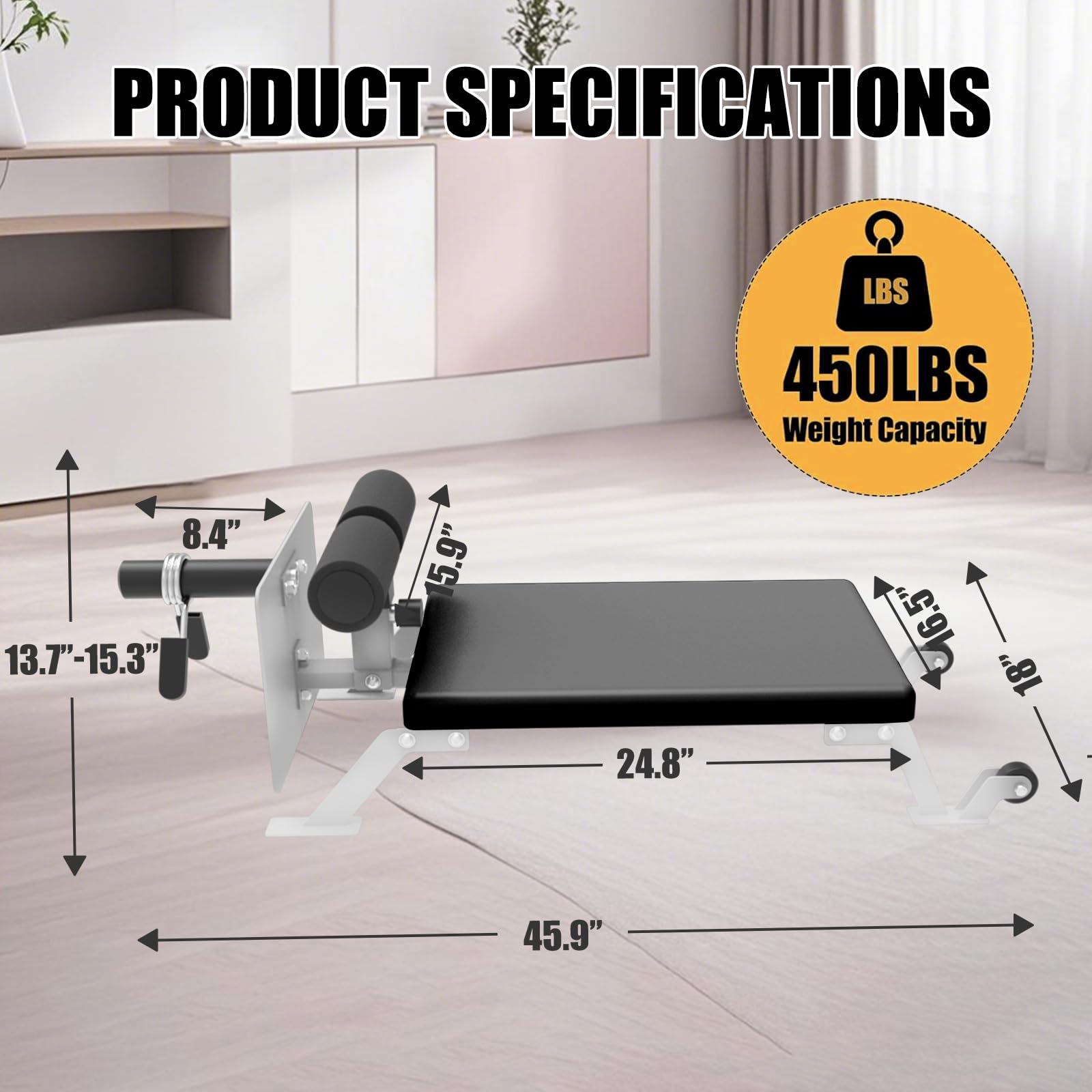 Garvee Nordic Curl Machine Adjustable Hamstring & Glute Bench with Wheels for Home Gym 45.9x18x13.7 inch White