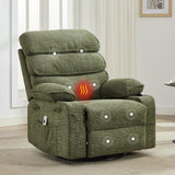Garvee Massage Rocker Recliner with Heating, 360° Swivel Glider Recliner Chairs for Adults, Linen Nursery Chair with Side Pocket, Two Cup Holders, Green