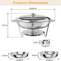 Garvee 6 Pack 5QT Round Chafing Dishes with Lid Holder, Spoon & Tweezers for Buffet, Parties, Weddings, Events, Banquet, Silver