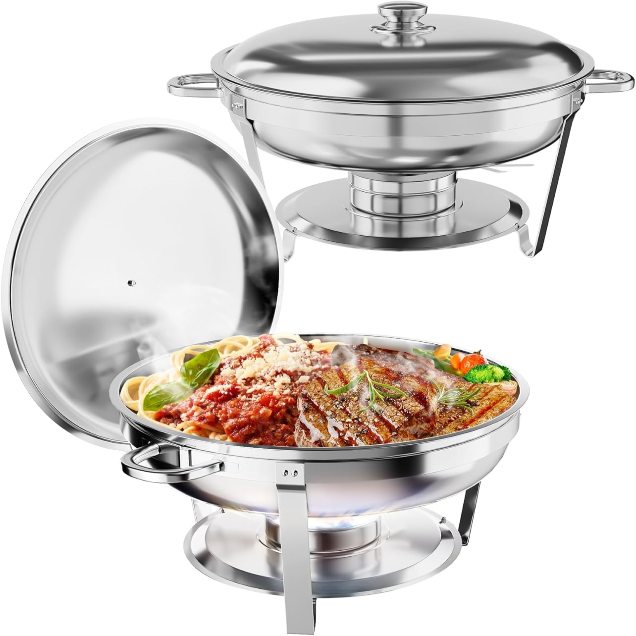 Garvee 2 Pack 5QT Stainless Steel Chafing Dishes with Lid Holder for Buffet Parties Weddings Events Silver