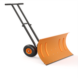 Garvee 29" Snow Pusher Shovel with Wheels - Heavy Duty Steel, 5-Position Adjustable Blade, Ergonomic Handle, Anti-Skid Wheels, Powder-Coated, Orange, for Driveway & Sidewalk - Orange