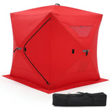 Garvee Pop-up Ice Fishing Shelter 3-4 Person, 3-Layer Insulated Ice Fishing Tent with 2 Doors & 2 Windows, Windproof Warm Portable Ice Shanty with Carrying Bag, 6 Ground Stakes & 6 Ropes