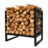 Garvee Heavy Duty Firewood Rack Outdoor – Black Metal Log Holder for Fire Pit, Fireplace, Wood Stove – Decorative Square Design – Indoor & Patio Use – Small Size – W44.5xD30xH40cm