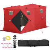 Garvee Pop Up Ice Fishing Shelter Tent with 49ft LED Light Strip, Windproof Portable Hub Design, Fits 5-7 People, 69 sq ft Fishable Area, Red - 