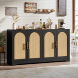 Garvee 59" Rattan Sideboard Buffet Cabinet - Large Storage Cabinet with 4 Doors, Modern Console Table Accent Coffee Bar Cabinet for Living Room, Kitchen, Hallway, Dining Room, Black