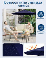 Garvee 9ft Patio Table Umbrella, Market Outdoor Umbrella with Crank Lift & Push-Button Tilt, 8-Rib Vented Canopy, UV-Resistant Water-Resistant Shade for Deck Garden Pool, Color: Navy Blue - Navy Blue