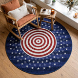 Garvee 4' Round Patriotic Round Area Rug, Machine Washable Non-Slip Low-Pile American Flag Target Rug for Kids Room & Playroom, Red/White/Blue