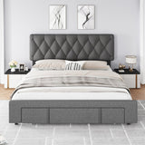 Garvee Full Size Bed Frame, Upholstered Platform Bed Frame with Storage Drawer, Mattress Foundation with Solid Wooden Slats Support, No Box Spring Needed, Grey - Grey