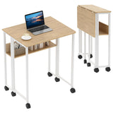 Garvee Folding Desk Small Rolling Desk with Storage Shelf for Home Office and Study, 24.8 Inch, Foldable, Space-Saving, with Wheels - Oak