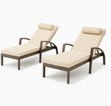 Garvee Outdoor Chaise Lounge Set of 2 Rattan Patio Folding Chaise Lounge Adjustable 5 Position Back Patio Pool Lounge Chair with Cushion Pillow for Poolside Backyard Deck Porch Khaki - Beige
