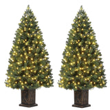 Garvee 4.5ft Christmas Tree, Pre-Lit Artificial Fiber Optic Christmas Tree with 300 LEDs & 8 Lighting Modes, Prelit Potted Xmas Pine Tree Christmas Decoration for Yard, Home, Entrances - 2PCS