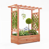 Garvee Elevated Garden Bed with Arch Trellis & Hanging Roof – Wood Planter Box, Side Trellis, 4 Drainage Holes, 79"x17"x72" - Orange