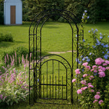 Garvee Heavy Duty Metal Garden Arch Trellis with Gate – Weather-Resistant Outdoor Arbor for Climbing Roses, Vines & Plants – Perfect Wedding Ceremony Fence for Lawn, Patio, Yard Décor – Black