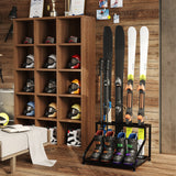 Garvee Ski Rack, Heavy Duty Steel Ski Holder for Garage Basement Home, Multipurpose Floor Stand Ski Equipment Organizer for Ski Poles, Goggles, Helmet & More, Black
