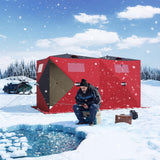 Garvee Insulated Pop-Up Ice Fishing Tent for 6-8 Persons - Portable Spacious Windproof Winter Shelter - Durable 3-Layer, Carry Bag, Zippered Door, Anchors - Red & Black, 141.73×70.8×77.74 Inch | Winter fishing shelter - Red