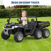 Garvee 24V Electric Dump Truck for Kids, 2 Seater Ride On Car with Parent Remote Control, 4WD 6-Wheel, UTV Style Dump Bed, Bluetooth Music, Black