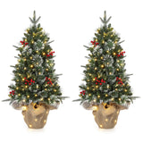 Garvee 3ft Mini Pre Lit Christmas Tree with Burlap Base, Artificial Small Tabletop Xmas Tree with 78 LED Lights, 8 Lighting Modes, Remote Control Christmas Tree for Home, Porch, Office(2 PCS)
