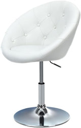 Garvee Adjustable Height Swivel Bar Stool White Tufted Upholstered Chrome Base 30.5-36" Kitchen Island Home Bar