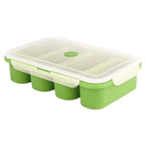 Garvee Silicone Tray with Lid - 4 Large Cubes, BPA-Free, Airtight Seal, Flexible, Microwave Safe, Kitchen Organization, Transparent Lid - Green 4 Cells
