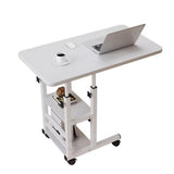 Garvee Small Overbed Tables, C End Table with Storage Shelves, Mobile Over Bed Side Table with Wheels, Adjustable Height, Metal Frame, Multi-Use - White