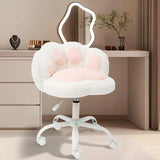 Garvee Vanity Chair Cat Paw Back Armless Desk Chair Teddy Fabric 360° Rotating Adjustable Height White - White