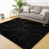 Garvee Fluffy & Sheepskin Black 4x6 Plush Shag Rug, Soft Fuzzy Non-Slip for Living Room Bedroom Nursery Kids Playroom - Black
