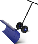 Garvee Snow Shovel with Wheels Adjustable Steel Blade Ergonomic Handle Durable Galvanized Steel Large All-Terrain Wheels Compact Storage Blue for Driveways Sidewalks - Bleu
