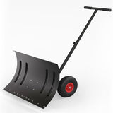 Garvee Snow Shovel Pusher with 29" Metal Blade & Adjustable Handle, Heavy-Duty Steel Frame, Dual 10" Wheels, Replaceable Strip, for Driveways & Sidewalks - Black