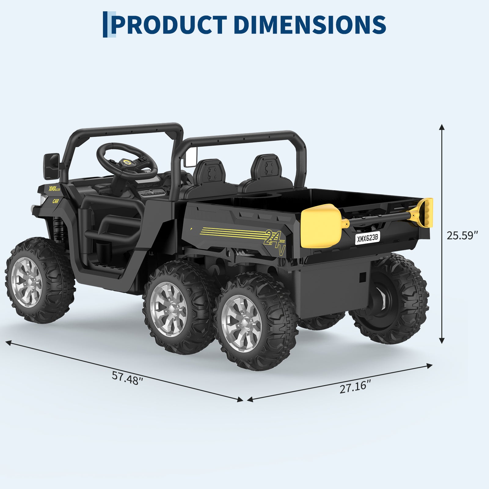 Garvee 24V Electric Dump Truck for Kids, 2 Seater Ride On Car with Parent Remote Control, 4WD 6-Wheel, UTV Style Dump Bed, Bluetooth Music, Black