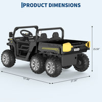 Garvee 24V Electric Dump Truck for Kids, 2 Seater Ride On Car with Parent Remote Control, 4WD 6-Wheel, UTV Style Dump Bed, Bluetooth Music, Black