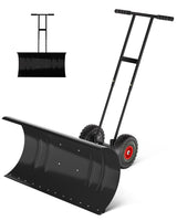 Garvee 36" Wide Snow Pusher with Wheels Heavy Duty Steel Blade for Driveway 7-Position Adjustable Angle 60° Tilt Handle Ergonomic Snow Shovel - Black